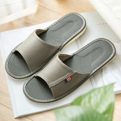 Women's Summer Genuine Leather Indoor Slippers Anti-Slip Super Soft Couples' Home Shoes Comfortable Cow Leather Casual Slippers