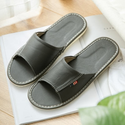 Women's Summer Genuine Leather Indoor Slippers Anti-Slip Super Soft Couples' Home Shoes Comfortable Cow Leather Casual Slippers