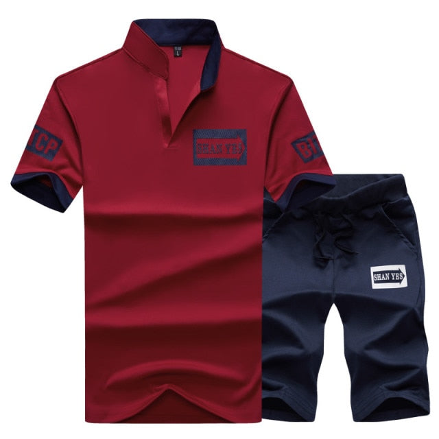 Summer Polo Shirt Mens Short Sleeve Polo + Shorts Suit Male Solid Jersey Breathable 2PC Top Short Set Fitness Sportsuits Set Men