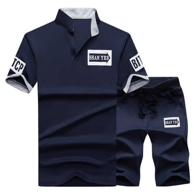Summer Polo Shirt Mens Short Sleeve Polo + Shorts Suit Male Solid Jersey Breathable 2PC Top Short Set Fitness Sportsuits Set Men