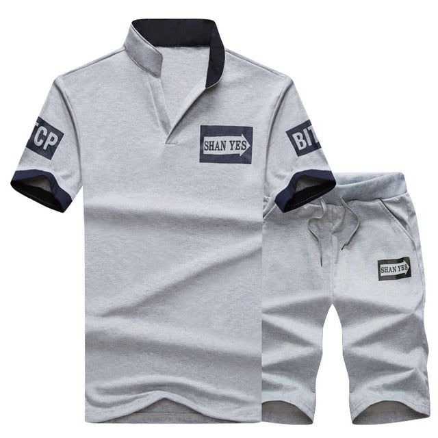 Summer Polo Shirt Mens Short Sleeve Polo + Shorts Suit Male Solid Jersey Breathable 2PC Top Short Set Fitness Sportsuits Set Men