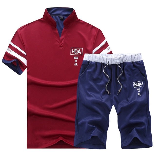 Summer Polo Shirt Mens Short Sleeve Polo + Shorts Suit Male Solid Jersey Breathable 2PC Top Short Set Fitness Sportsuits Set Men