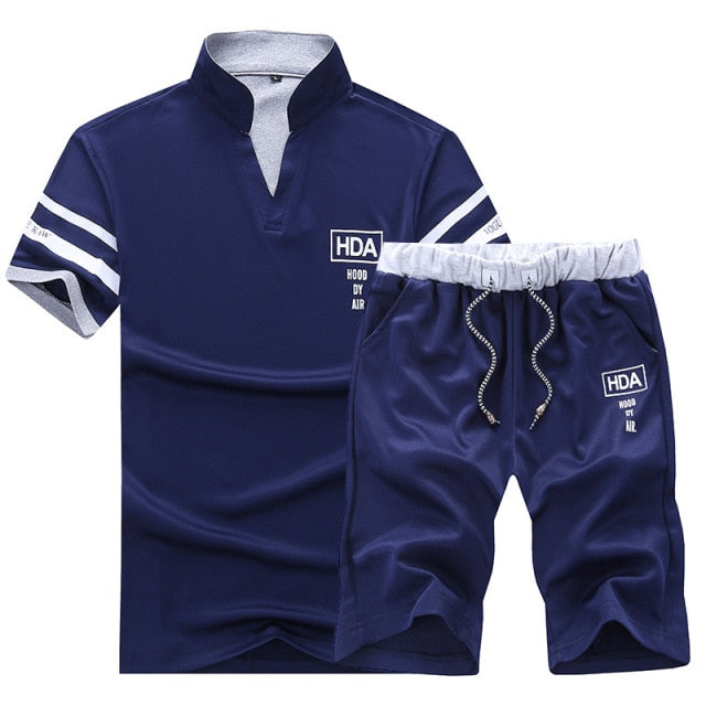 Summer Polo Shirt Mens Short Sleeve Polo + Shorts Suit Male Solid Jersey Breathable 2PC Top Short Set Fitness Sportsuits Set Men