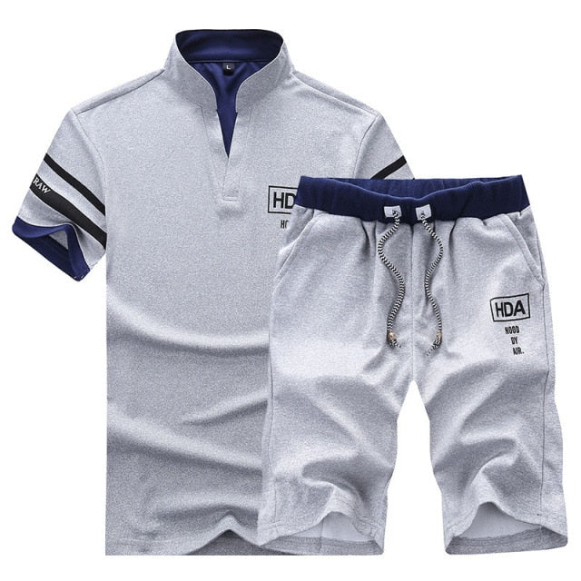 Summer Polo Shirt Mens Short Sleeve Polo + Shorts Suit Male Solid Jersey Breathable 2PC Top Short Set Fitness Sportsuits Set Men