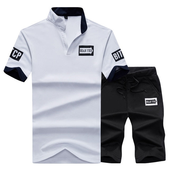 Summer Polo Shirt Mens Short Sleeve Polo + Shorts Suit Male Solid Jersey Breathable 2PC Top Short Set Fitness Sportsuits Set Men