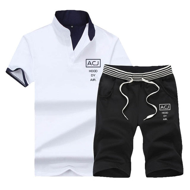 Summer Polo Shirt Mens Short Sleeve Polo + Shorts Suit Male Solid Jersey Breathable 2PC Top Short Set Fitness Sportsuits Set Men