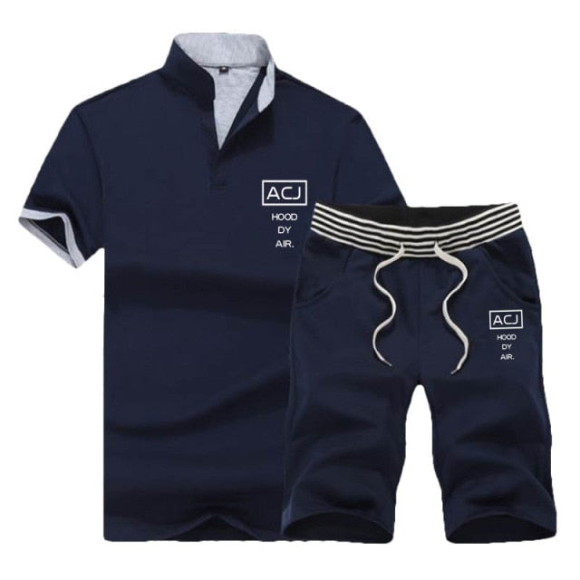 Summer Polo Shirt Mens Short Sleeve Polo + Shorts Suit Male Solid Jersey Breathable 2PC Top Short Set Fitness Sportsuits Set Men