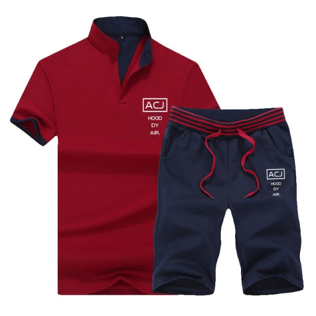 Summer Polo Shirt Mens Short Sleeve Polo + Shorts Suit Male Solid Jersey Breathable 2PC Top Short Set Fitness Sportsuits Set Men