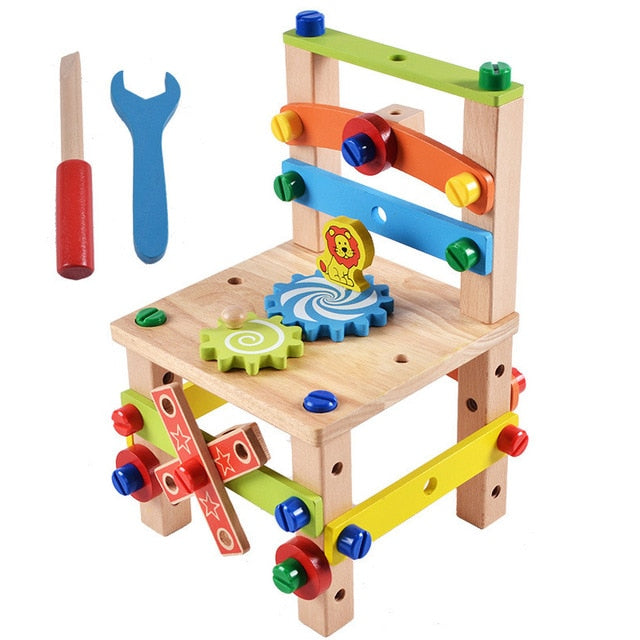 Wooden Assembling Chair Montessori Toys Baby Educational Wooden Preschool Multifunctional