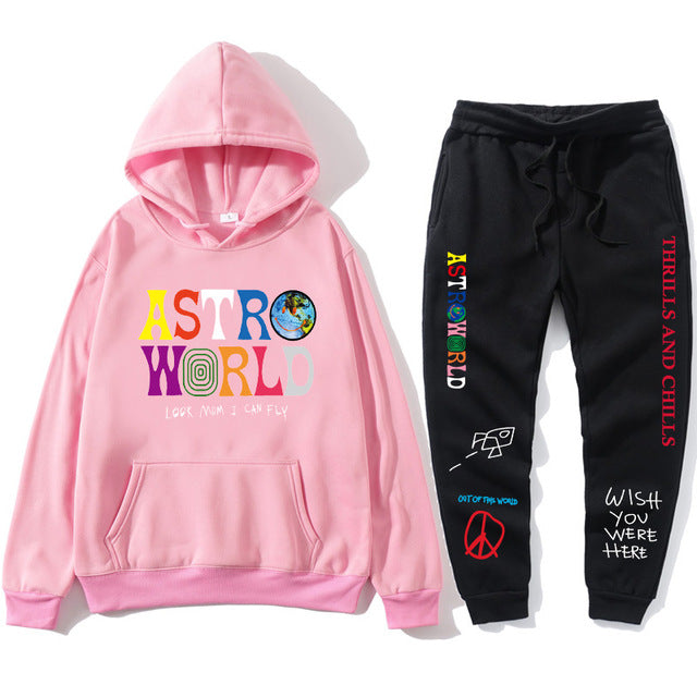 TRAVIS SCOTT ASTROWORLD HOODIES Print men's Pullover Sweatshirt Hoodie Sports Pants