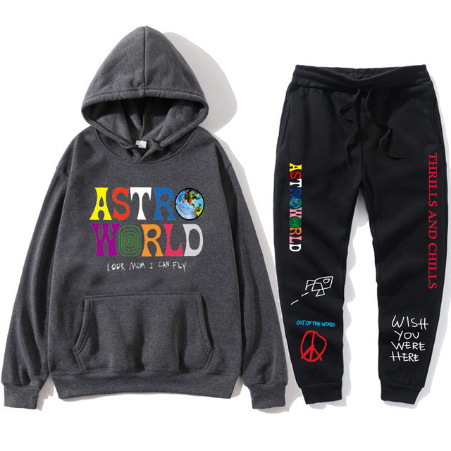 TRAVIS SCOTT ASTROWORLD HOODIES Print men's Pullover Sweatshirt Hoodie Sports Pants