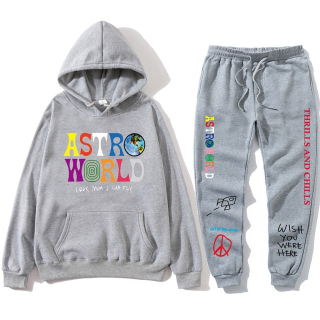 TRAVIS SCOTT ASTROWORLD HOODIES Print men's Pullover Sweatshirt Hoodie Sports Pants