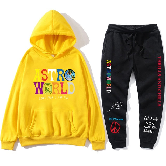 TRAVIS SCOTT ASTROWORLD HOODIES Print men's Pullover Sweatshirt Hoodie Sports Pants