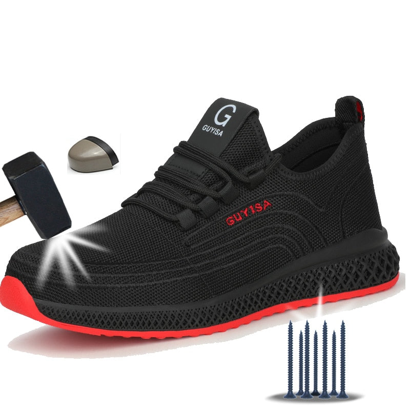 Manlegu Air Mesh Steel Toe Work Shoes Breathable Safety Lightweight Puncture-Proof Safety Boots