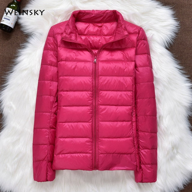 Winter Women Ultralight Thin Down Jacket Hooded Long Sleeve Warm Parka