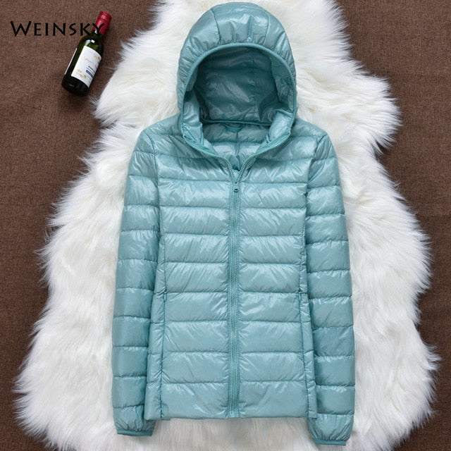 Winter Women Ultralight Thin Down Jacket Hooded Long Sleeve Warm Parka