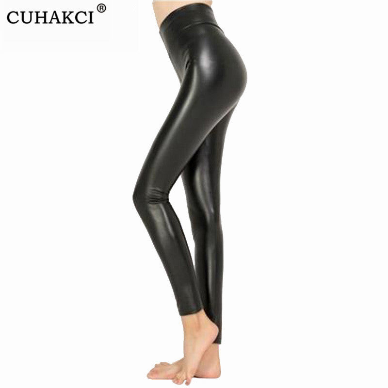 CUHAKCI Black Shiny Faux Leggings
