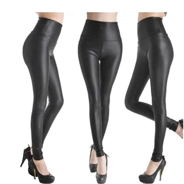 CUHAKCI Black Shiny Faux Leggings