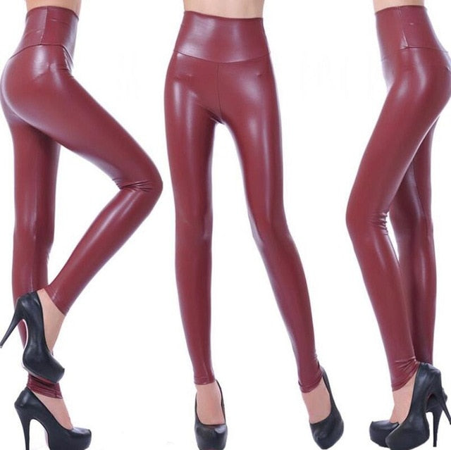 CUHAKCI Black Shiny Faux Leggings
