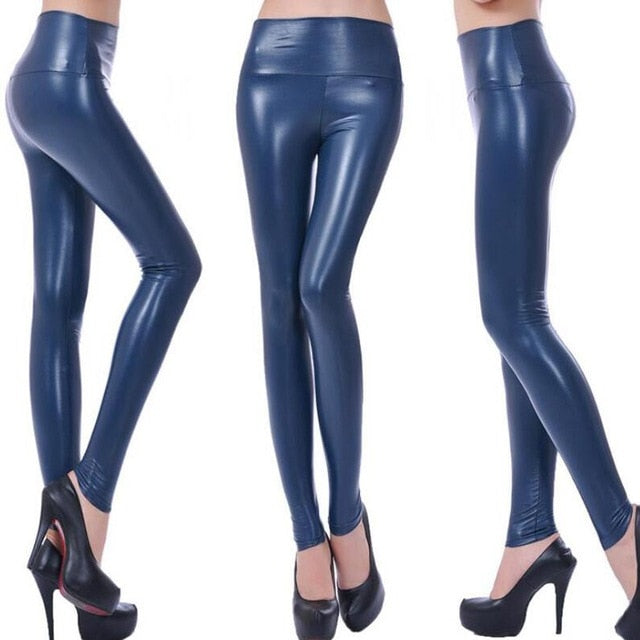 CUHAKCI Black Shiny Faux Leggings