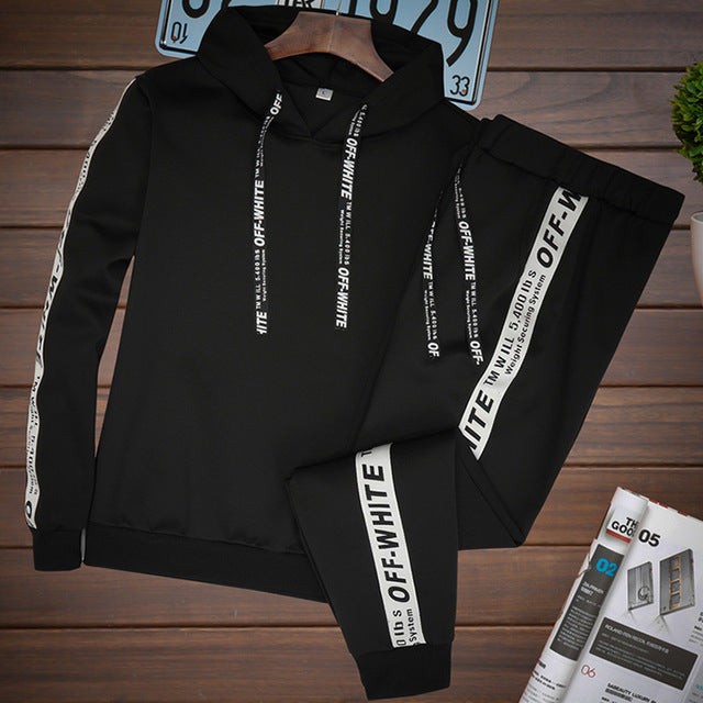 Men Sets Tracksuit Hooded Coat+Pants Drawstring Outfit