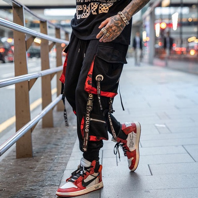 Men Hip Hop Black Cargo Pants joggers Sweatpants