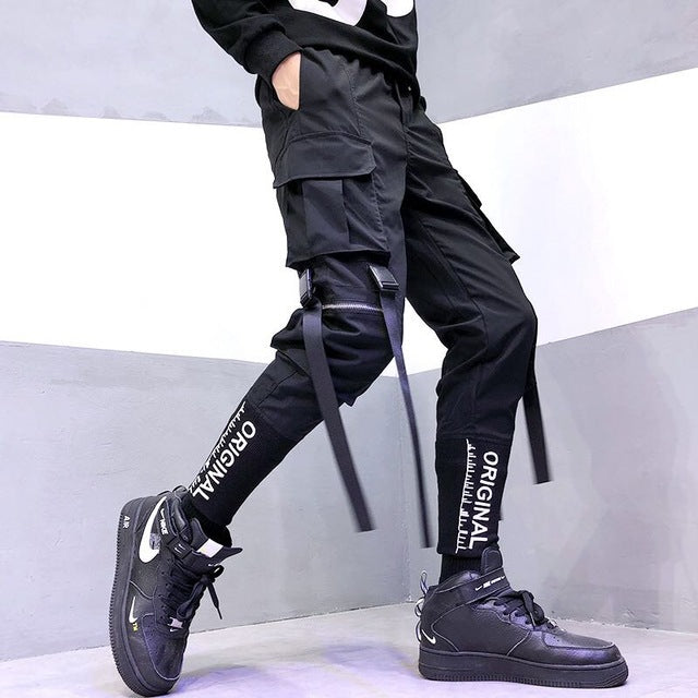 Men Hip Hop Black Cargo Pants joggers Sweatpants