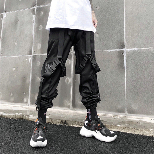 Men Hip Hop Black Cargo Pants joggers Sweatpants