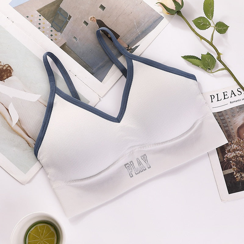 Women Tank Crop Top Female Letter Push Up Sexy Sport Seamless Bra Cropped Tee