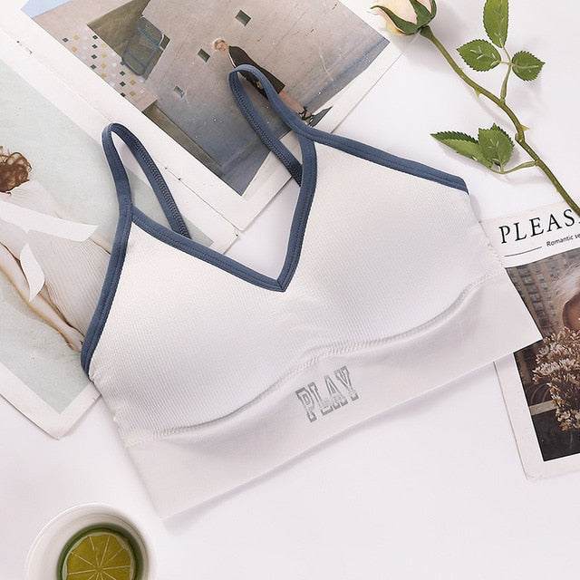 Women Tank Crop Top Female Letter Push Up Sexy Sport Seamless Bra Cropped Tee