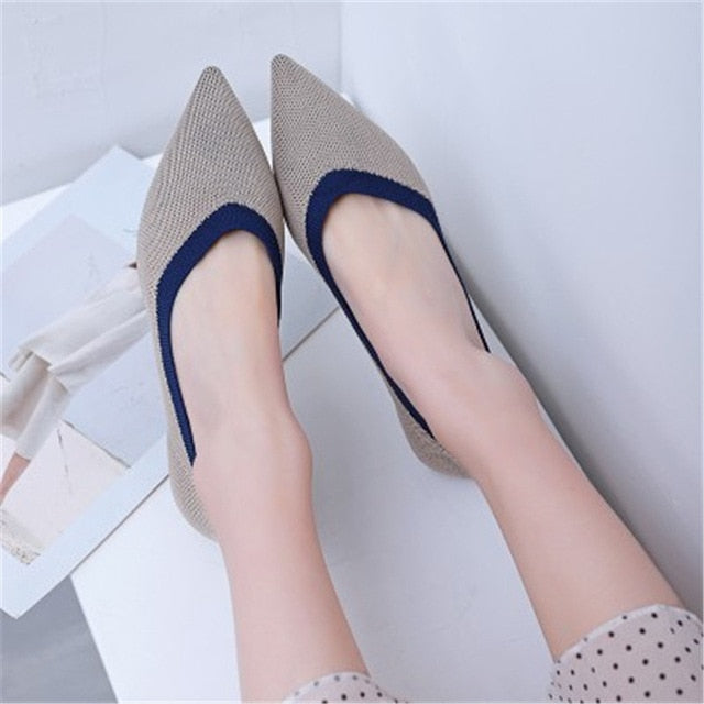 Women's Flat Shoes Ballet Shoes Pointed Breathable Knit Moccasin Mixed Color Soft