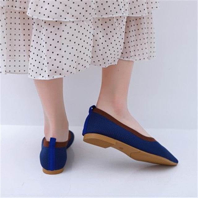 Women's Flat Shoes Ballet Shoes Pointed Breathable Knit Moccasin Mixed Color Soft