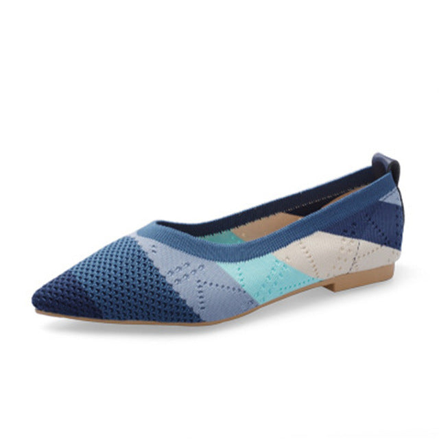 Women's Flat Shoes Ballet Shoes Pointed Breathable Knit Moccasin Mixed Color Soft