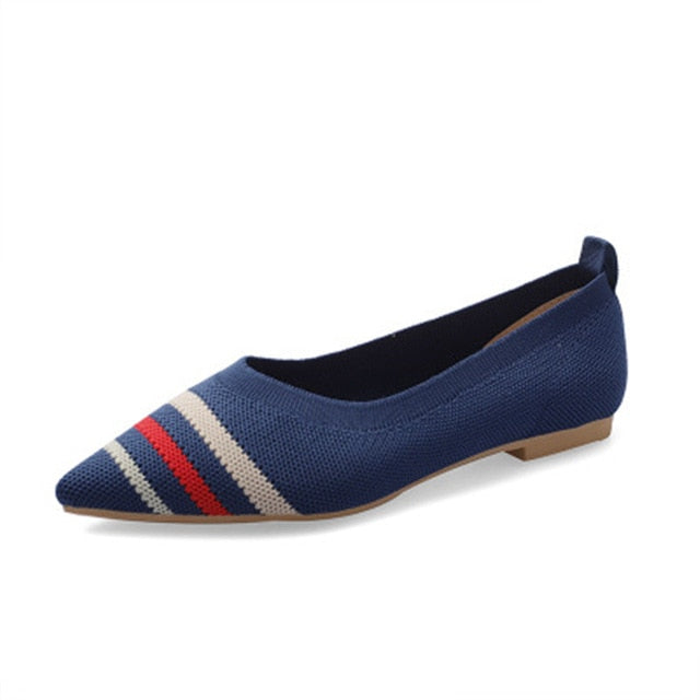 Women's Flat Shoes Ballet Shoes Pointed Breathable Knit Moccasin Mixed Color Soft