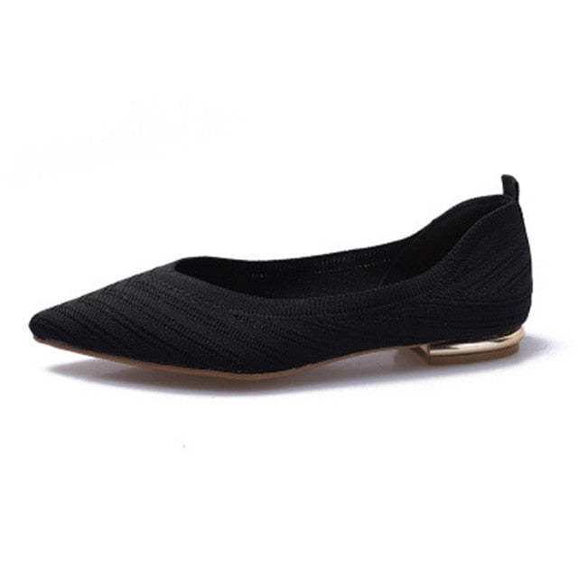 Women's Flat Shoes Ballet Shoes Pointed Breathable Knit Moccasin Mixed Color Soft