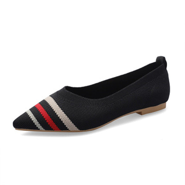 Women's Flat Shoes Ballet Shoes Pointed Breathable Knit Moccasin Mixed Color Soft
