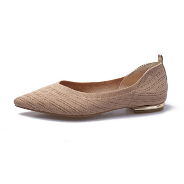 Women's Flat Shoes Ballet Shoes Pointed Breathable Knit Moccasin Mixed Color Soft
