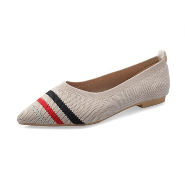 Women's Flat Shoes Ballet Shoes Pointed Breathable Knit Moccasin Mixed Color Soft