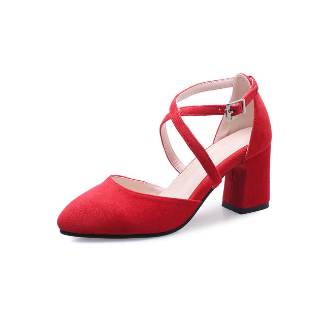 Eokkar Women Criss Cross Strap Pumps