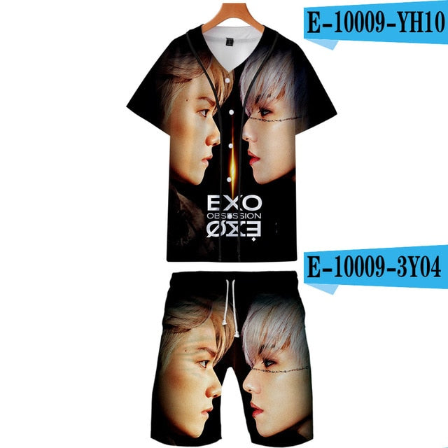Kpop EXO 3D Printed Fashion Two Piece Set Streetwear Clothes