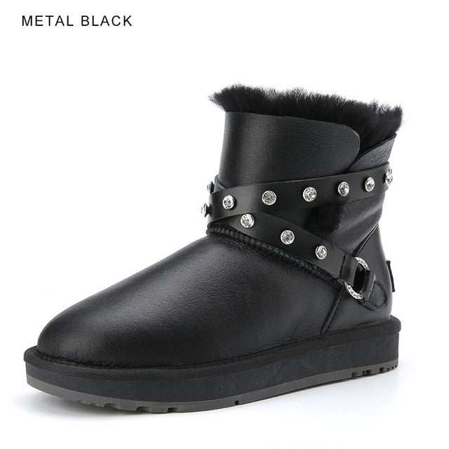 INOE Waterproof Sheepksin Leather Shearling Wool Fur Lined Short Winter Boots