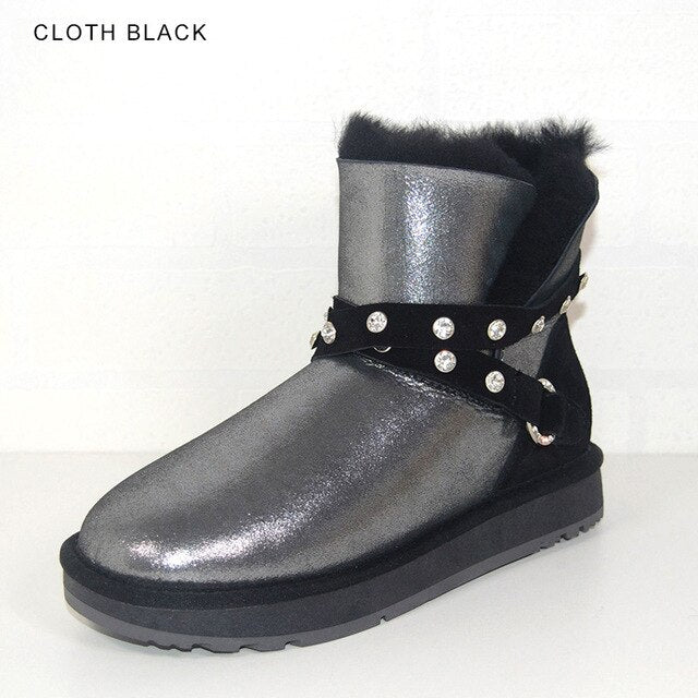 INOE Waterproof Sheepksin Leather Shearling Wool Fur Lined Short Winter Boots