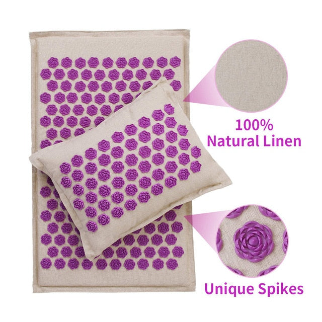 Spike Mat Acupressure Mat, Massage Mat Acupuncture Pillow Set Yoga Mat Needle Relieve Back, Neck and Sciatic Pain, Relax Muscles