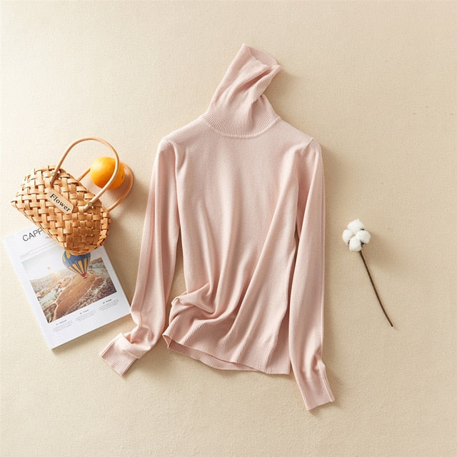 Marwin Solid Turn-Down Collar Pullovers Female Thick Turtleneck Knitted