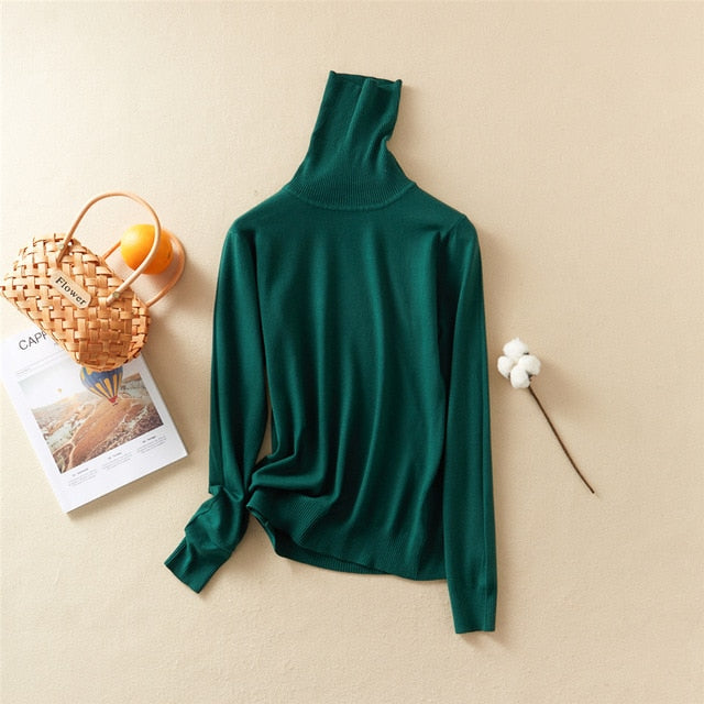 Marwin Solid Turn-Down Collar Pullovers Female Thick Turtleneck Knitted
