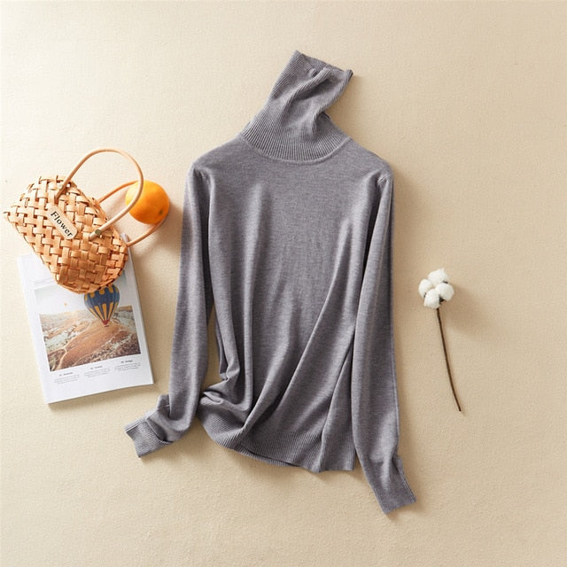 Marwin Solid Turn-Down Collar Pullovers Female Thick Turtleneck Knitted