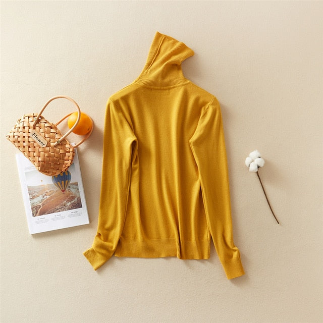 Marwin Solid Turn-Down Collar Pullovers Female Thick Turtleneck Knitted