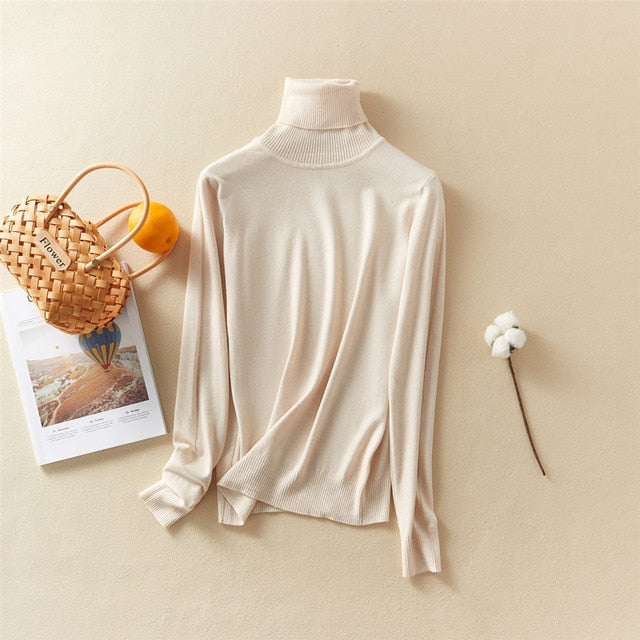 Marwin Solid Turn-Down Collar Pullovers Female Thick Turtleneck Knitted