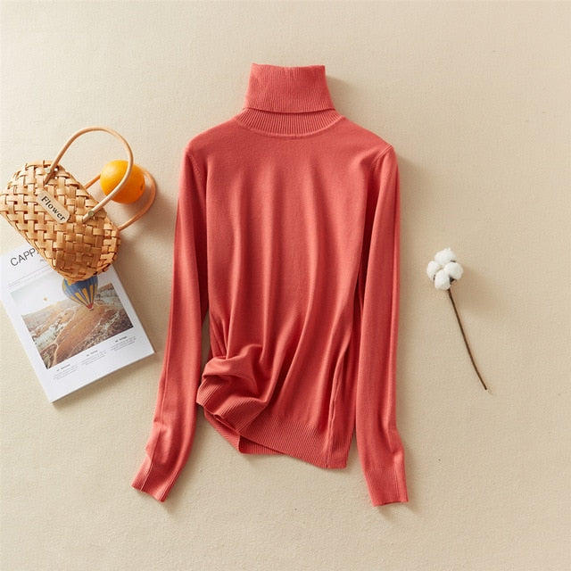 Marwin Solid Turn-Down Collar Pullovers Female Thick Turtleneck Knitted