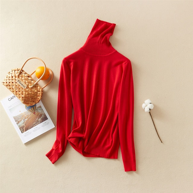 Marwin Solid Turn-Down Collar Pullovers Female Thick Turtleneck Knitted